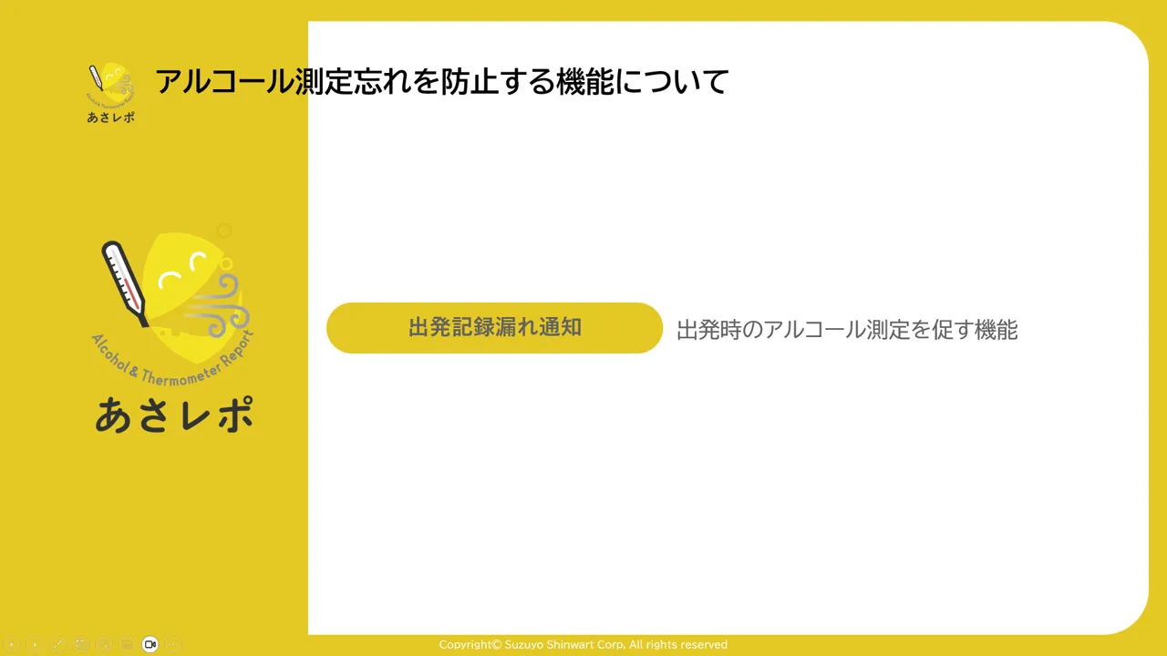 「出発記録漏れ通知」の章の見出しスライド