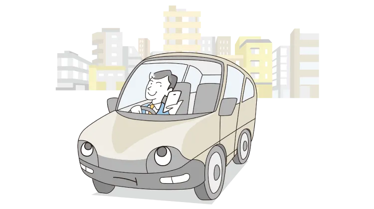 運転中にスマートフォンを操作するドライバーのイラスト