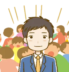 背景に大勢の人が写り込んだ顔写真の悪い例のイラスト