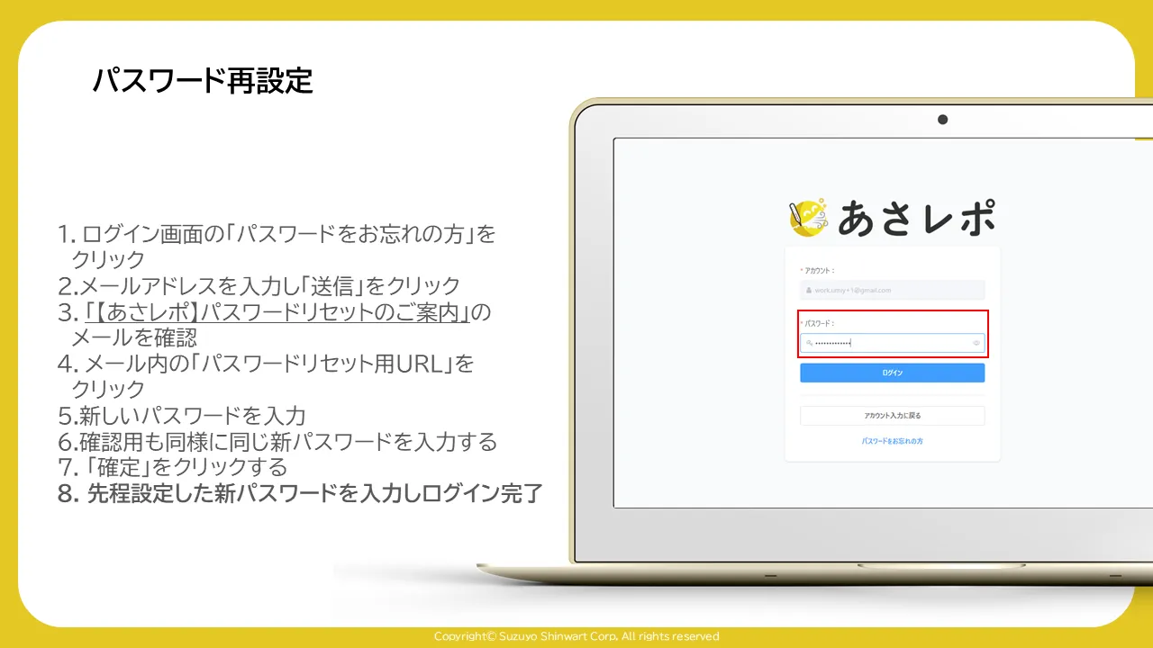 ログイン画面のパスワード入力欄を赤枠で囲んだ画面