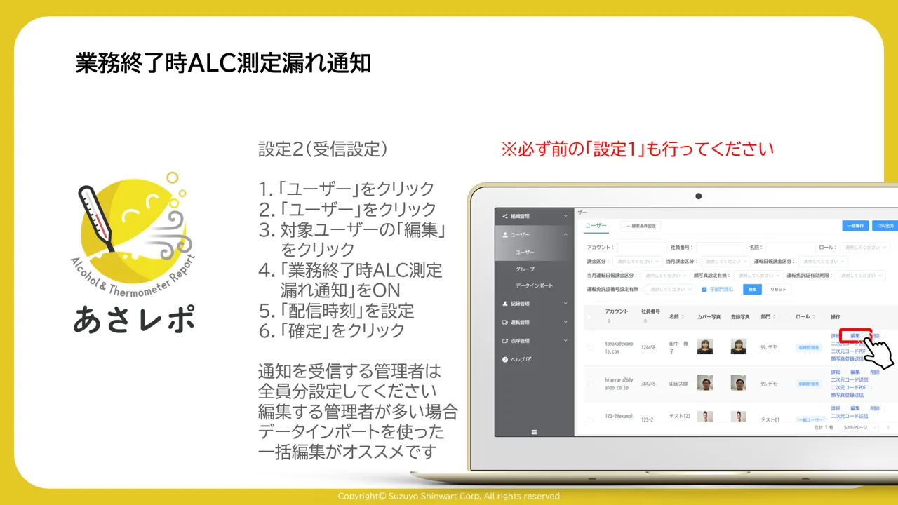 ユーザー一覧で対象ユーザーの「編集」リンクをクリックする操作画面